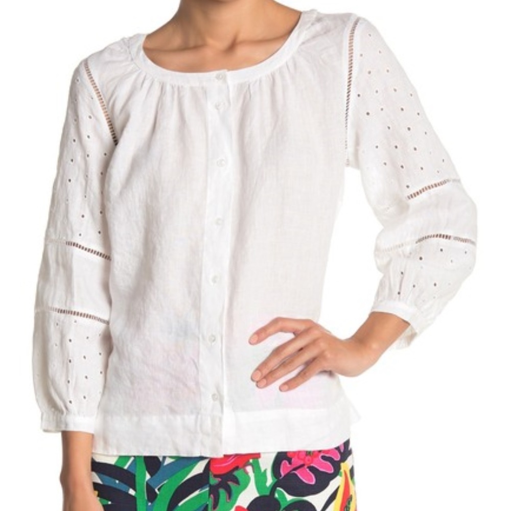 NEW Circle Eyelet Linen Blouse Size S.